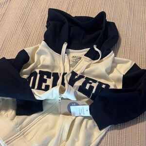 Denver Hooded Zip Jacket - Navy & Cream